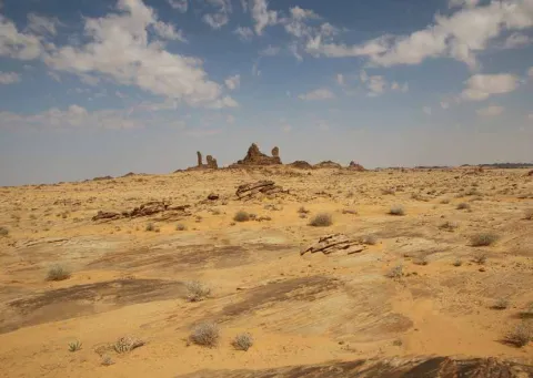 Sand sheet with exposed bedrock
